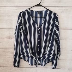 Rue 21 Navy & White Striped Blouse